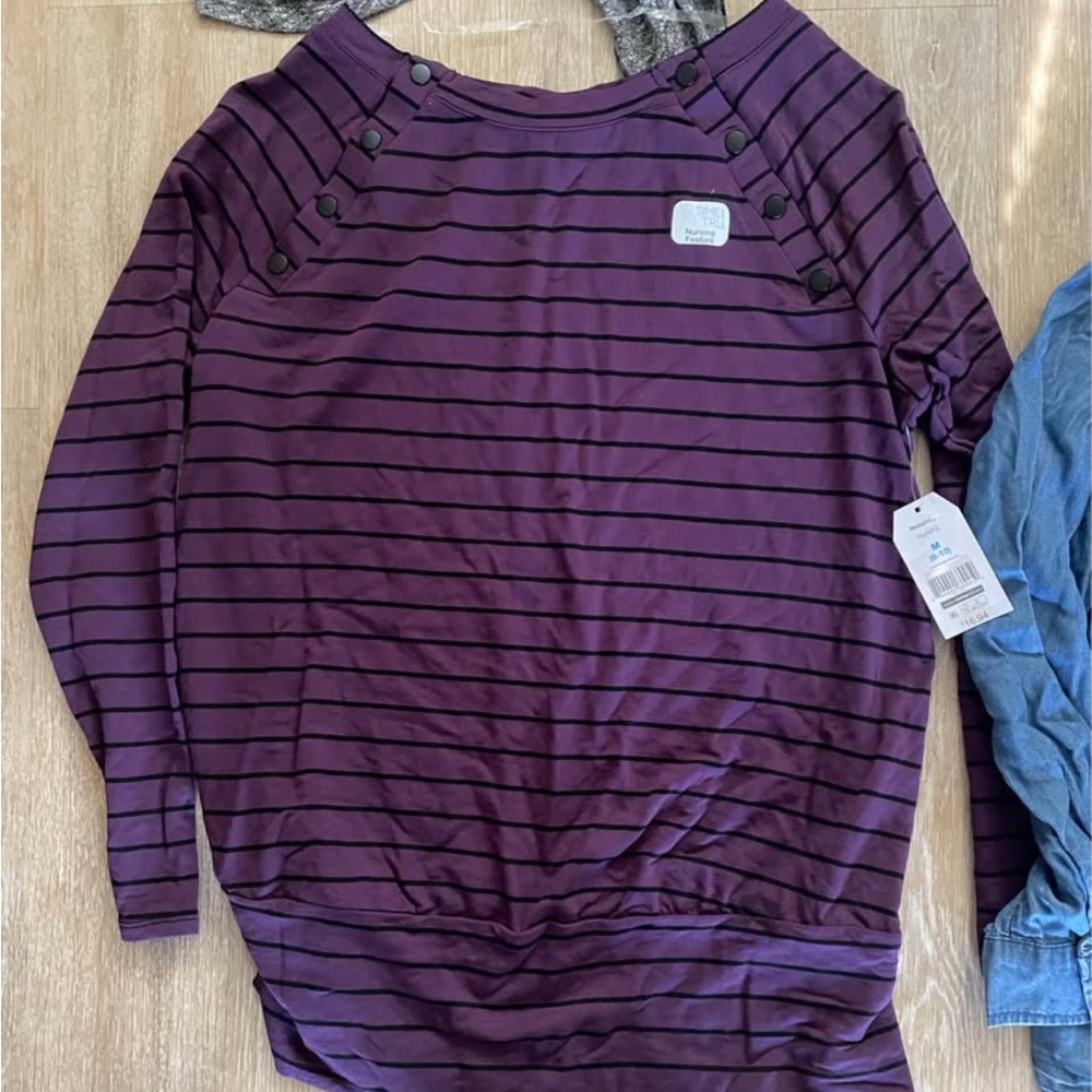 Purple Striped Long Sleeve Maternity Top